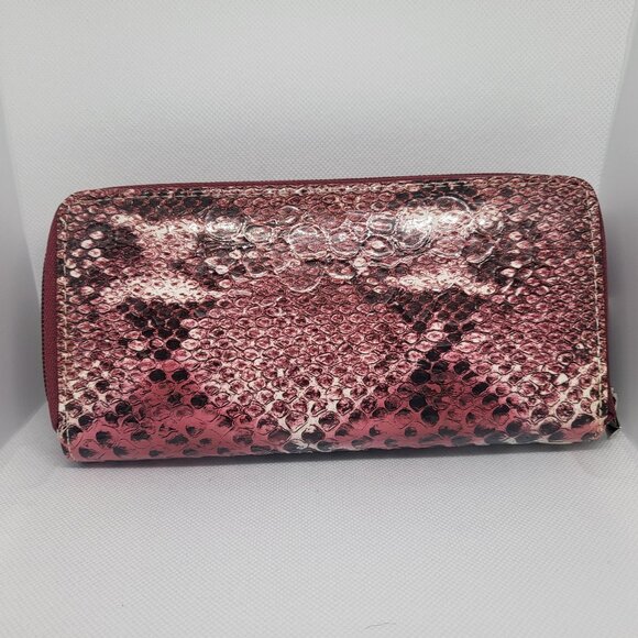 Wallet Clutch Faux leather Snake skin pattern. Double zipper. Pink with strap - Picture 1 of 7